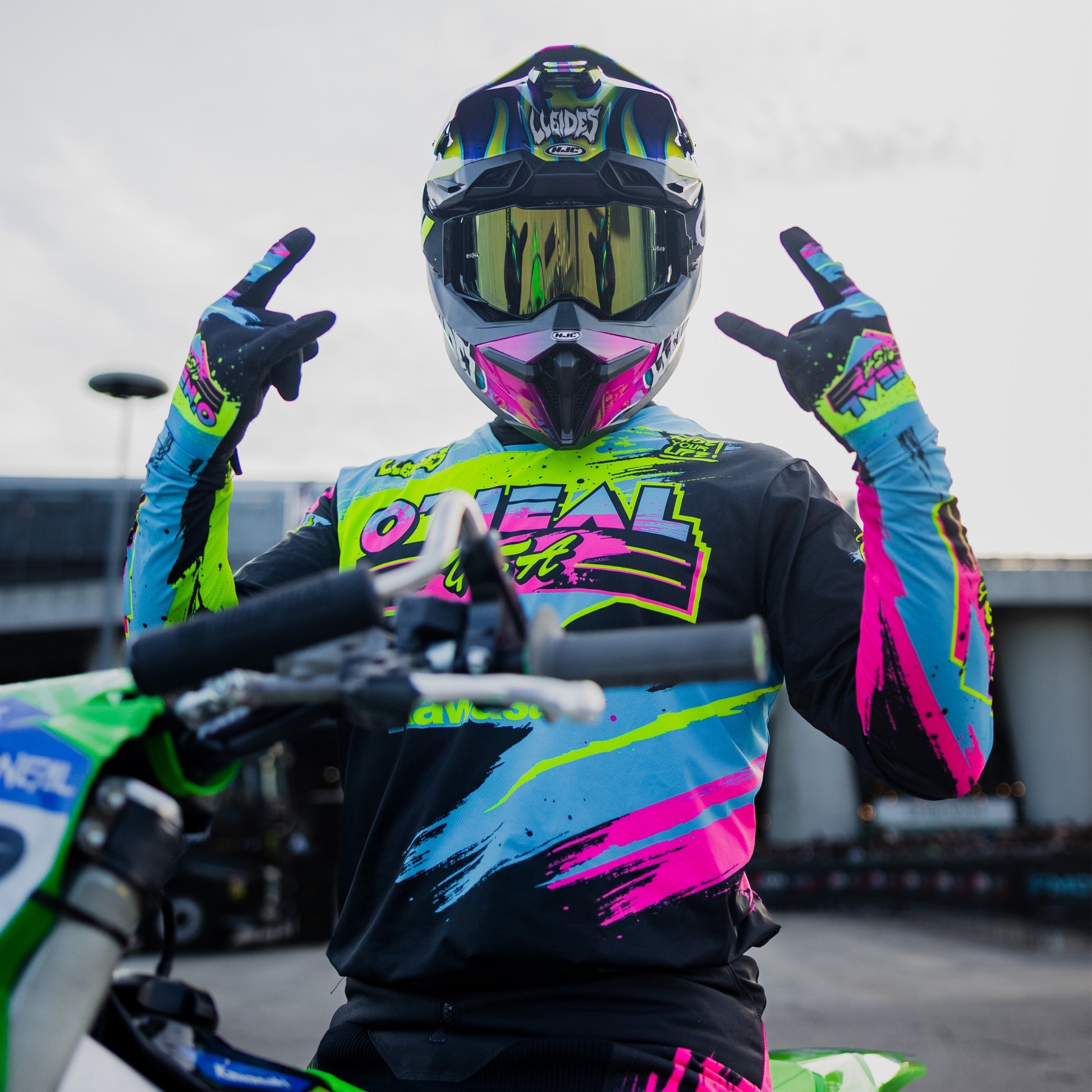 Pro FMX athlete Antonio navas wearing custom jersey from checkered design